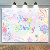 Lofaris Soft Colorful Candy Themed Happy Birthday Backdrop