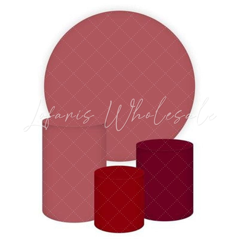 Solid Red Pink Themed Round Backdrop and Cylinders Kit for Parties