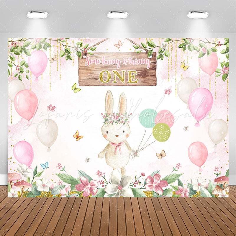 Lofaris Some Bunny Is Turning One Pink 1st Birthday Backdrop