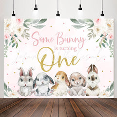 Lofaris Some Bunny Pink Floral Rabbit 1st Birthday Backdrop