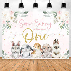 Lofaris Some Bunny Pink Floral Rabbit 1st Birthday Backdrop