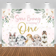 Lofaris Some Bunny Pink Floral Rabbit 1st Birthday Backdrop