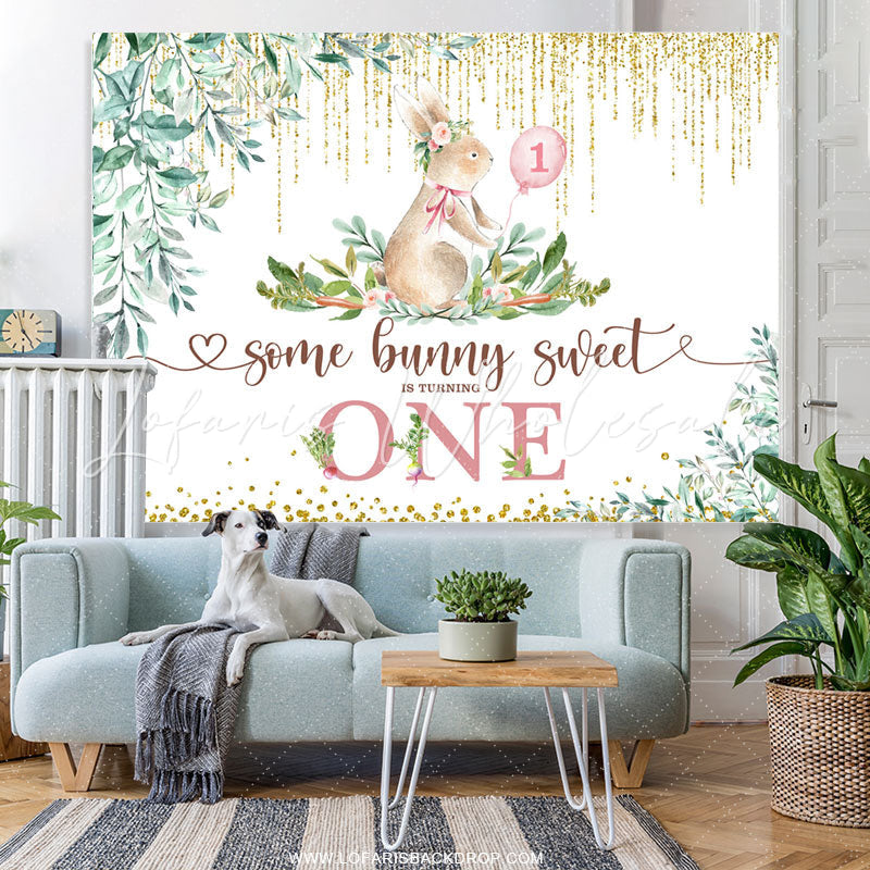 Lofaris Some Bunny Sweet Is One Happy Birthday Backdrop