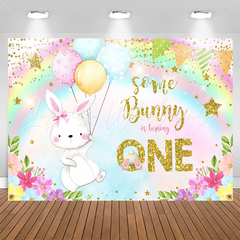 Lofaris Some Bunny Turning One Rainbow 1st Birthday Backdrop