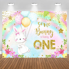 Lofaris Some Bunny Turning One Rainbow 1st Birthday Backdrop