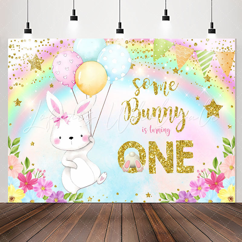 Lofaris Some Bunny Turning One Rainbow 1st Birthday Backdrop