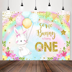 Lofaris Some Bunny Turning One Rainbow 1st Birthday Backdrop