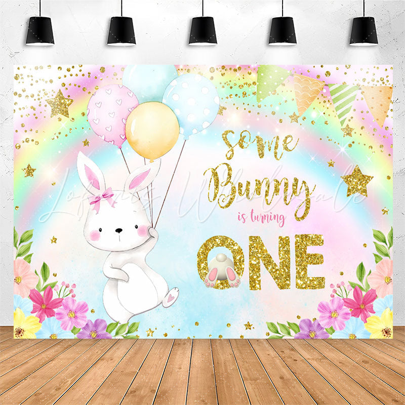 Lofaris Some Bunny Turning One Rainbow 1st Birthday Backdrop