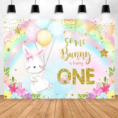 Lofaris Some Bunny Turning One Rainbow 1st Birthday Backdrop
