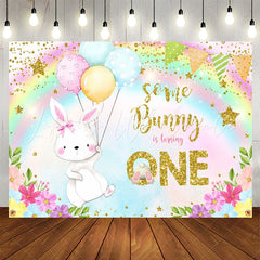 Lofaris Some Bunny Turning One Rainbow 1st Birthday Backdrop