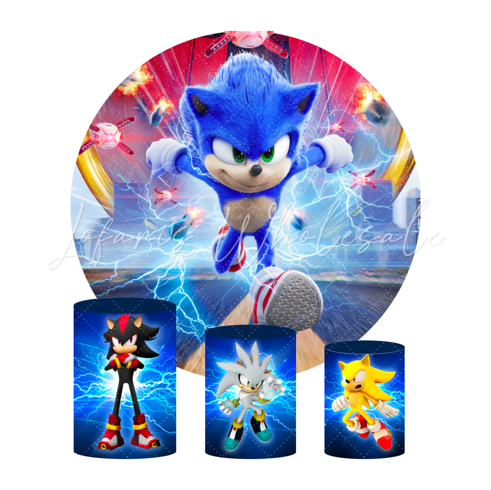 Sonic Birthday Party Round Backdrop Cover Plinth Cylinder Pedestal Cover