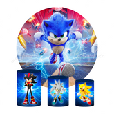 Sonic Birthday Party Round Backdrop Cover Plinth Cylinder Pedestal Cover