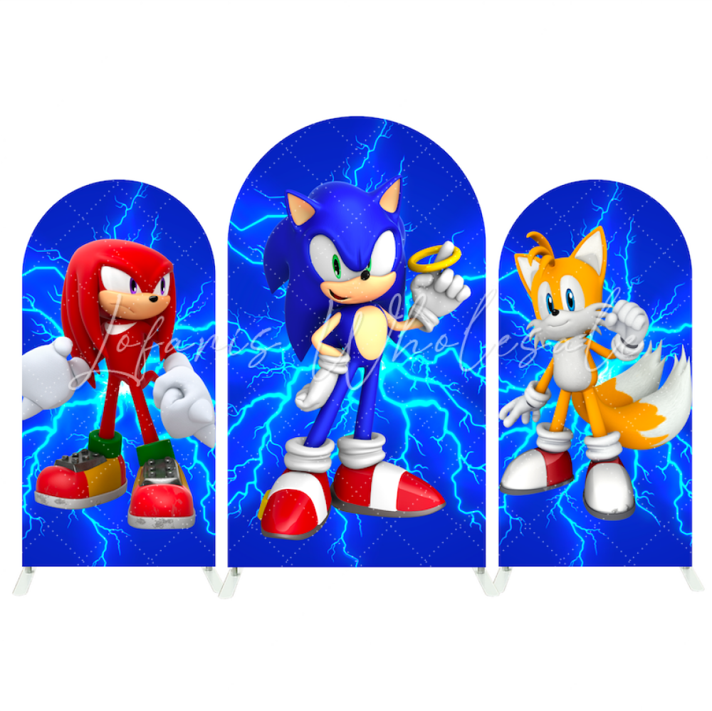 Sonic Cartoon Happy Birthday Party Arch Backdrop Wall Cloth Cover