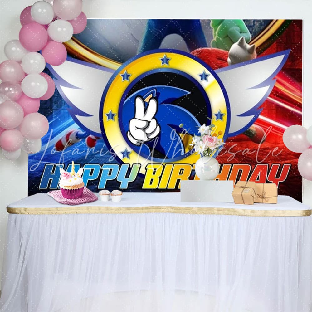 Sonic The Hedgedog Angel Wing Happy Birthday Backdrop For Boys