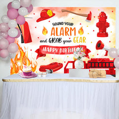 Lofaris Sound Alarm Grab Gear Fireman Boy Birthday Backdrop