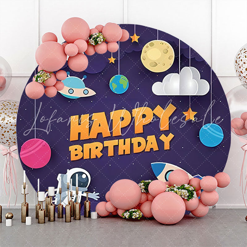 Lofaris Space Craft Planet Star Moon Round Birthday Backdrop