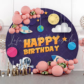 Lofaris Space Craft Planet Star Moon Round Birthday Backdrop