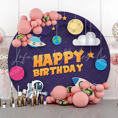 Lofaris Space Craft Planet Star Moon Round Birthday Backdrop