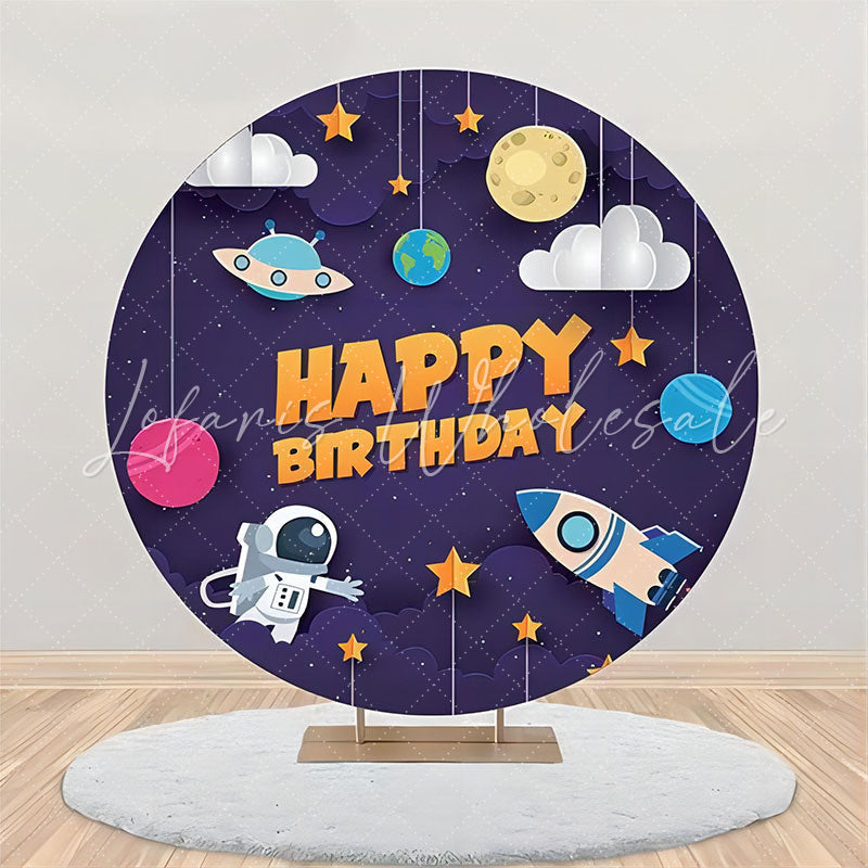 Lofaris Space Craft Planet Star Moon Round Birthday Backdrop