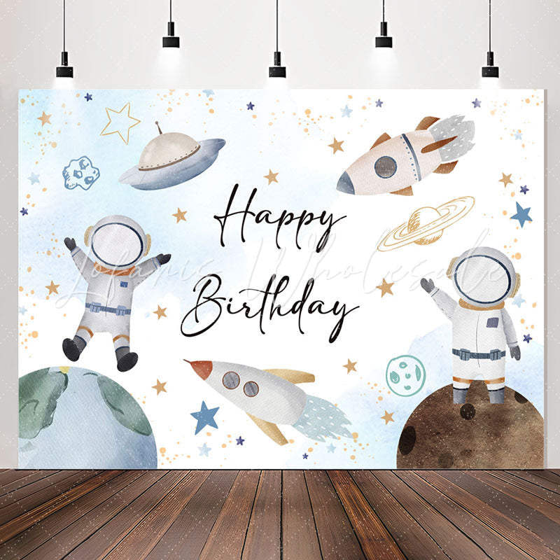 Lofaris Spacecraft Astronaut Planet Happy Birthday Backdrop