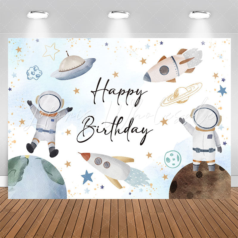 Lofaris Spacecraft Astronaut Planet Happy Birthday Backdrop