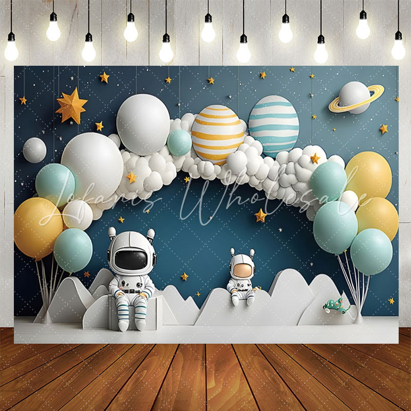 Lofaris Spaceman Plant Cloud Balloons 1st Birthday Backdrop