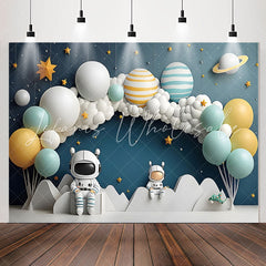 Lofaris Spaceman Plant Cloud Balloons 1st Birthday Backdrop