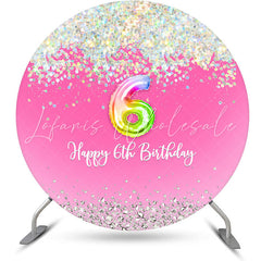 Lofaris Spark Sequin Pink Round Happy 6th Birthday Backdrop