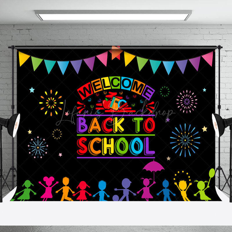 Lofaris Sparkle Chidren Black Welcome Back To School Backdrop