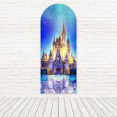 Sparkle Disney Castle Magic Pink Glow Arch Backdrop For Princess Day