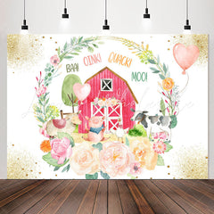 Lofaris Sparkle Floral Wooden House Animal Birthday Backdrop