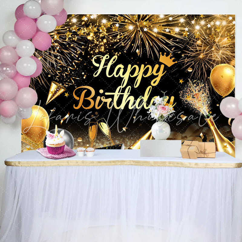 Lofaris Sparkle Gold Ribbon Balloon Bokeh Birthday Backdrop