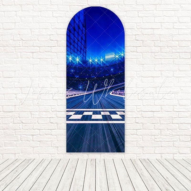 Sparkle Racing Track Theme Arch Backdrop for Exciting Event Celebrations