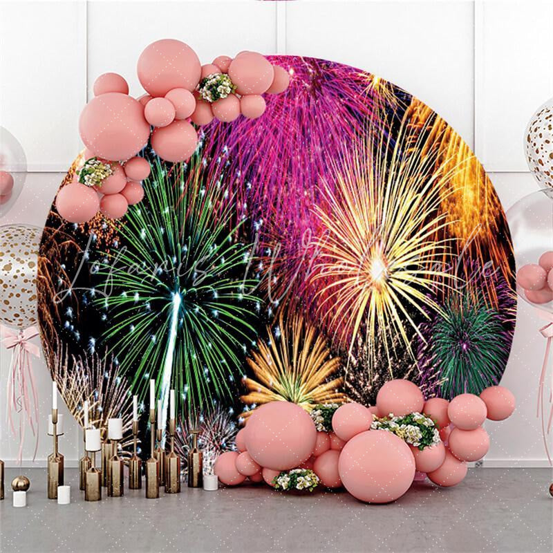 Lofaris Fireworks Circle Happy Birthday Backdrop For Party