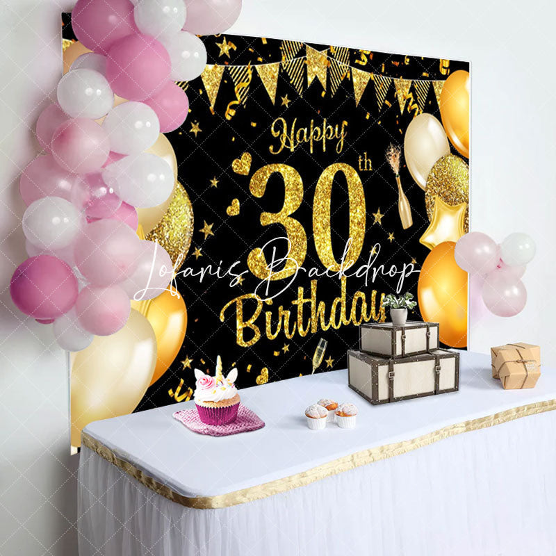 Lofaris Sparkles Golden Balloon 30th Happy Birthday Backdrop
