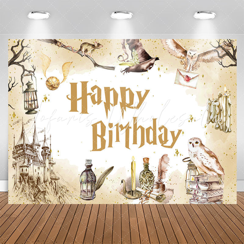 Lofaris Sparkling Castle Owl Magic Theme Birthday Backdrop