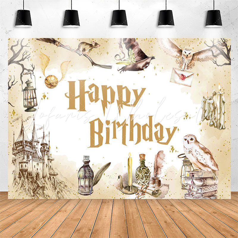 Lofaris Sparkling Castle Owl Magic Theme Birthday Backdrop