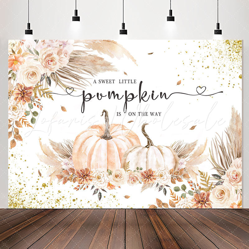 Lofaris Sparkling Floral Pumpkins Backdrop For Baby Shower