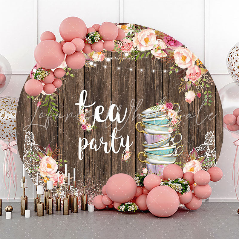 Lofaris Sparkling Floral Wooden Circle Tea Party Backdrop