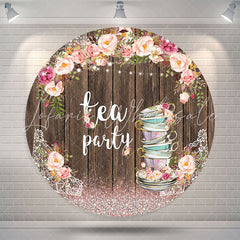 Lofaris Sparkling Floral Wooden Circle Tea Party Backdrop