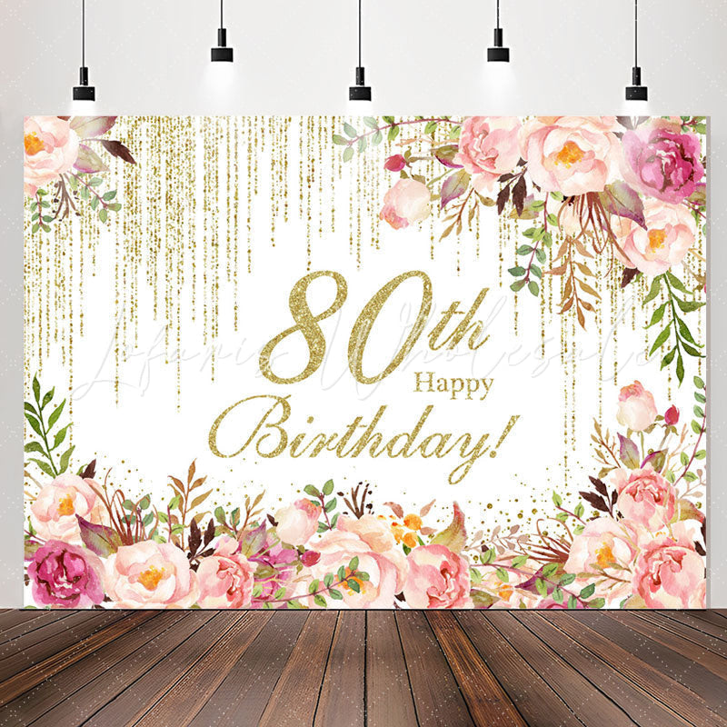 Lofaris Sparkling Pink Floral 80th Birthday Party Backdrop