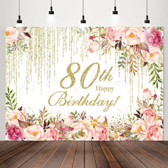 Lofaris Sparkling Pink Floral 80th Birthday Party Backdrop