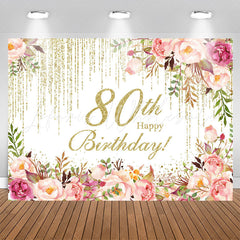 Lofaris Sparkling Pink Floral 80th Birthday Party Backdrop