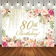 Lofaris Sparkling Pink Floral 80th Birthday Party Backdrop