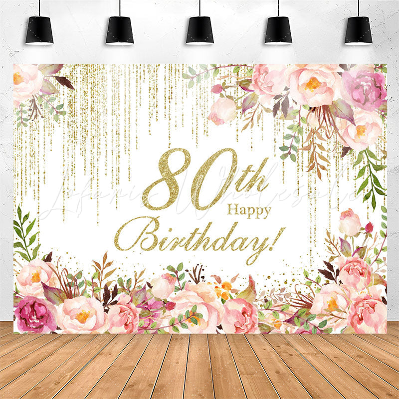 Lofaris Sparkling Pink Floral 80th Birthday Party Backdrop