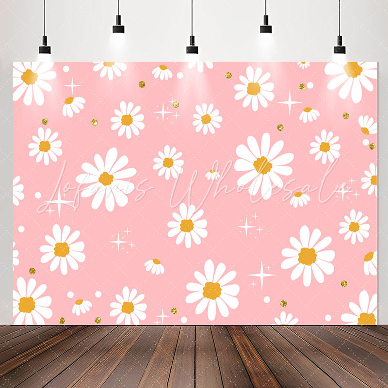 Lofaris Sparkling White Flowers Pink Girls Party Backdrop