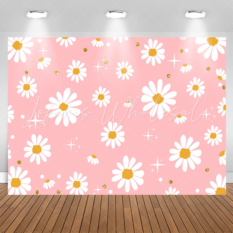 Lofaris Sparkling White Flowers Pink Girls Party Backdrop