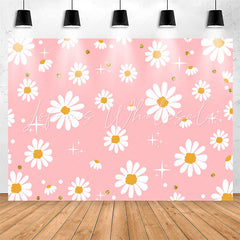 Lofaris Sparkling White Flowers Pink Girls Party Backdrop