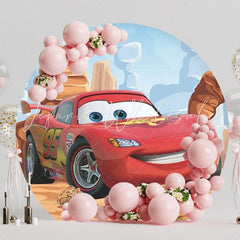 Speedy Cars Round Backdrop For Racing-Themed Kids Party Fun