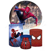 Spider Man Round Backdrop and Cylinders Kit for Kids